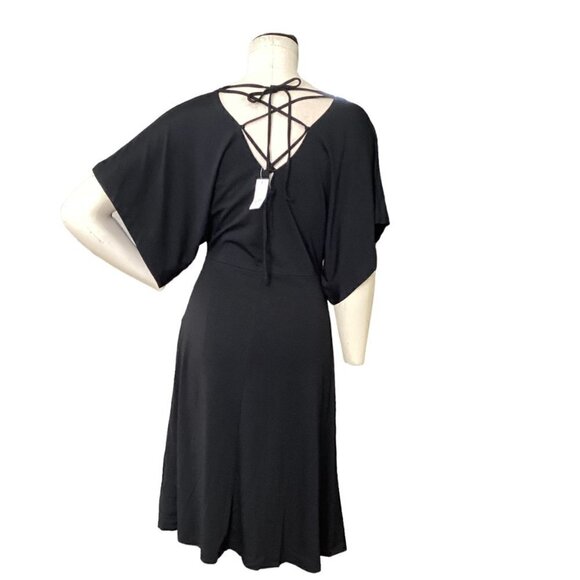 NWT Gap LBD Black Stretch Dress Womens Sz XS Flutter Sleeve Fit & Flare #222B - Picture 4 of 9